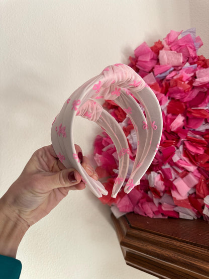 Pink Bow Top Knot Headband, Handmade Adjustable Fit
