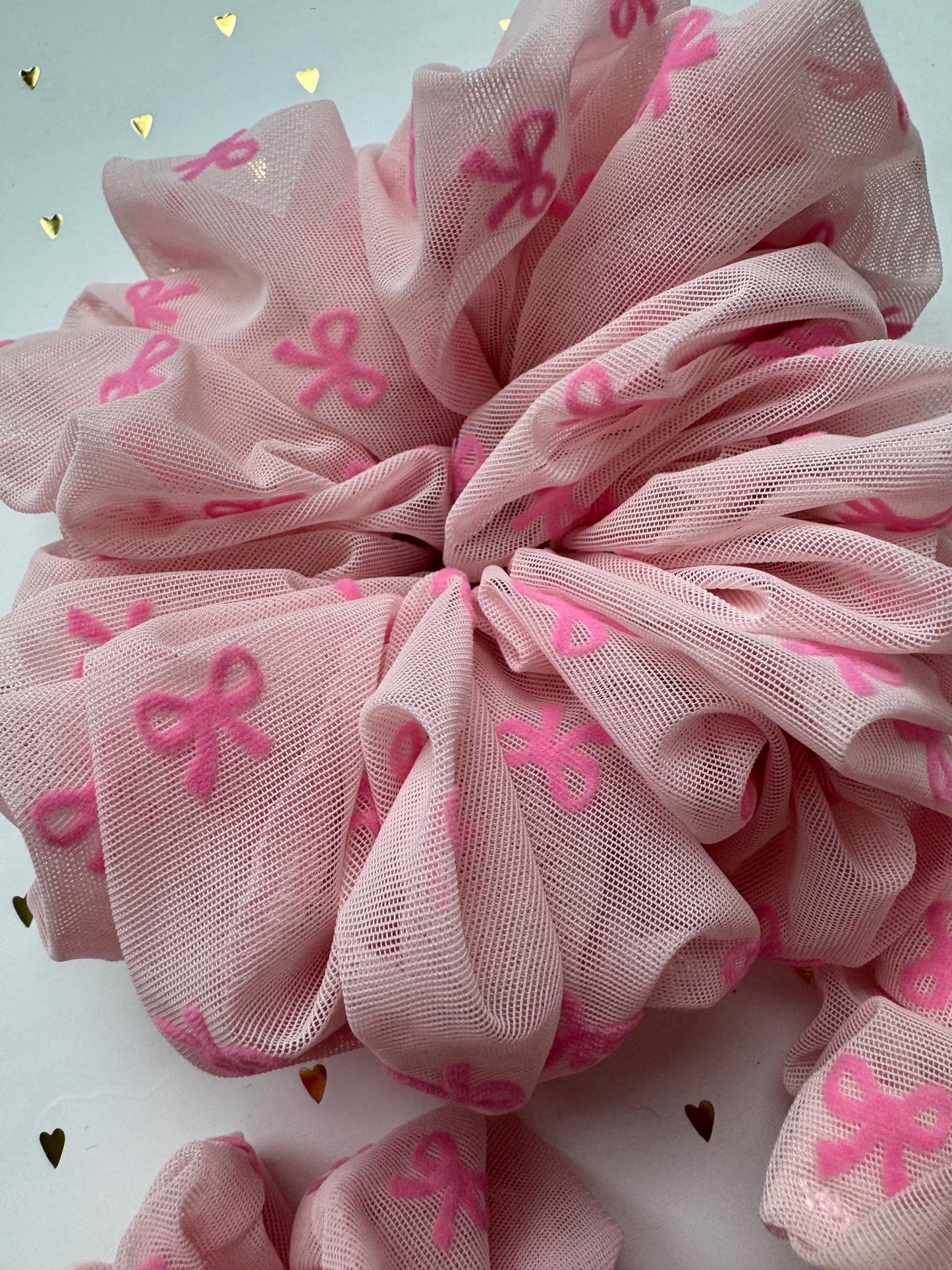Pink Bows Mesh Scrunchie, Organza Hair Tie