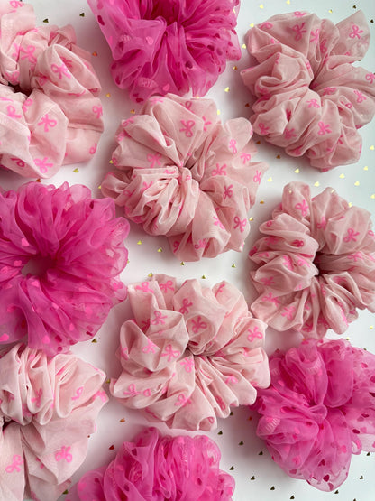 Pink Bows Mesh Scrunchie, Organza Hair Tie