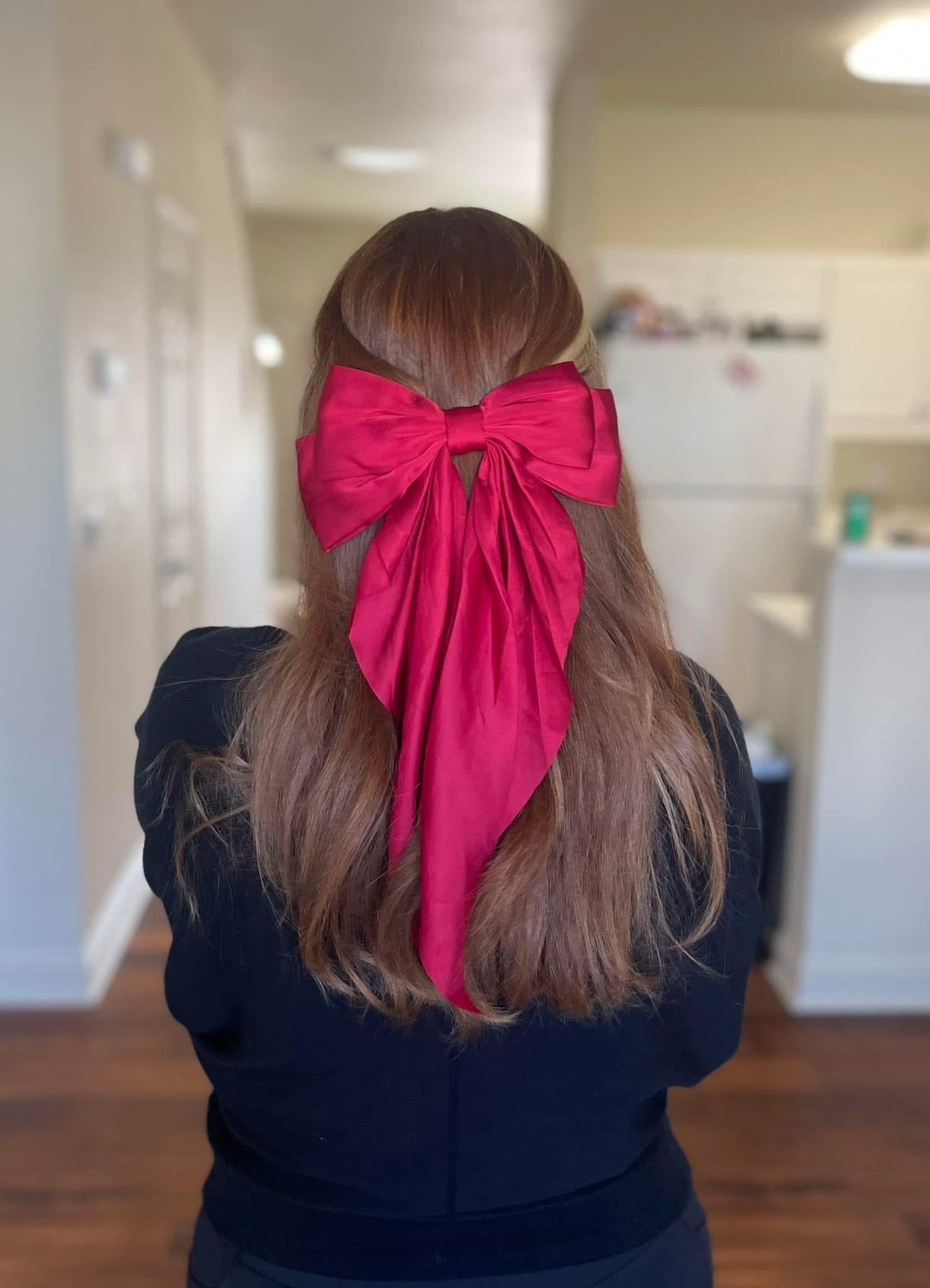 Red Satin Hair Bow Barrette, Coquette Large Bow