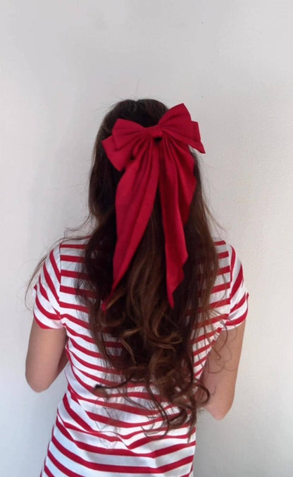 Red Satin Hair Bow Barrette, Coquette Large Bow