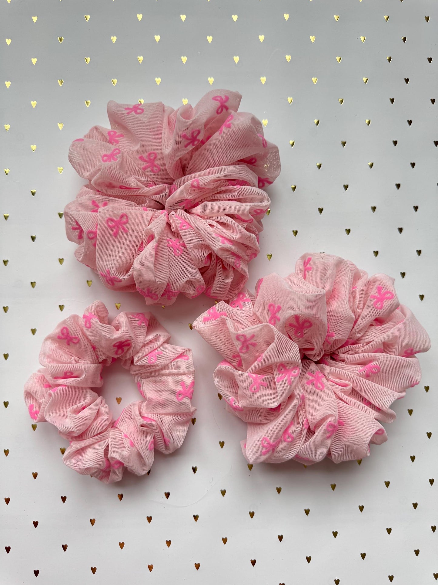 Pink Bows Mesh Scrunchie, Organza Hair Tie