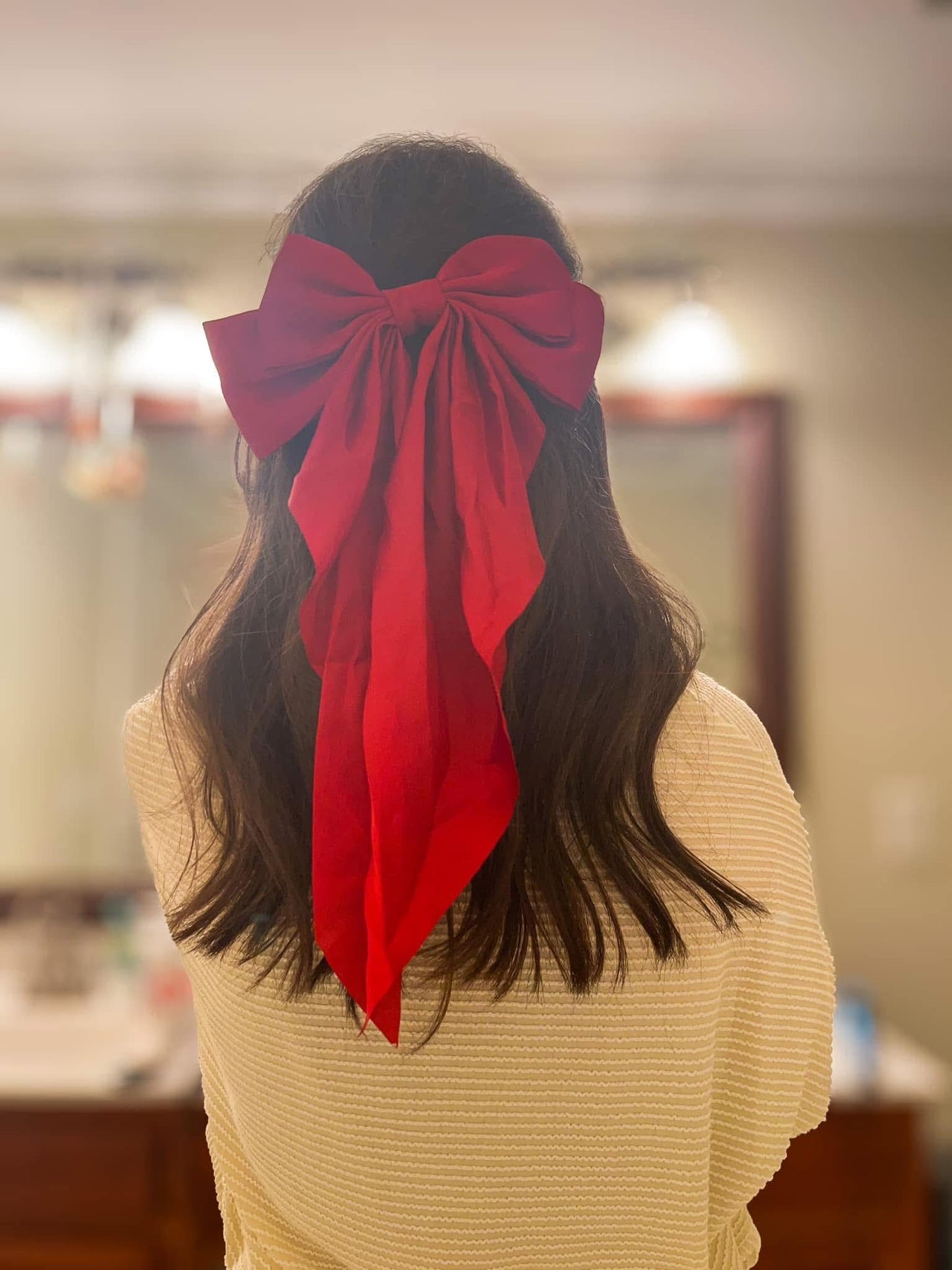 Red Satin Hair Bow Barrette, Coquette Large Bow