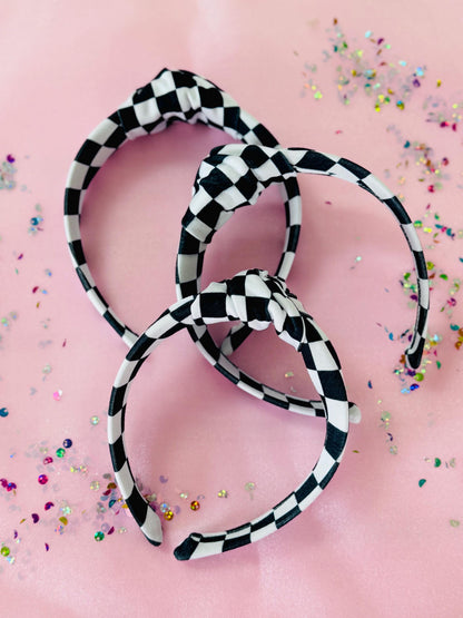 Black White Checkered Knotted Headband, Classic Fabric Hair Accessory