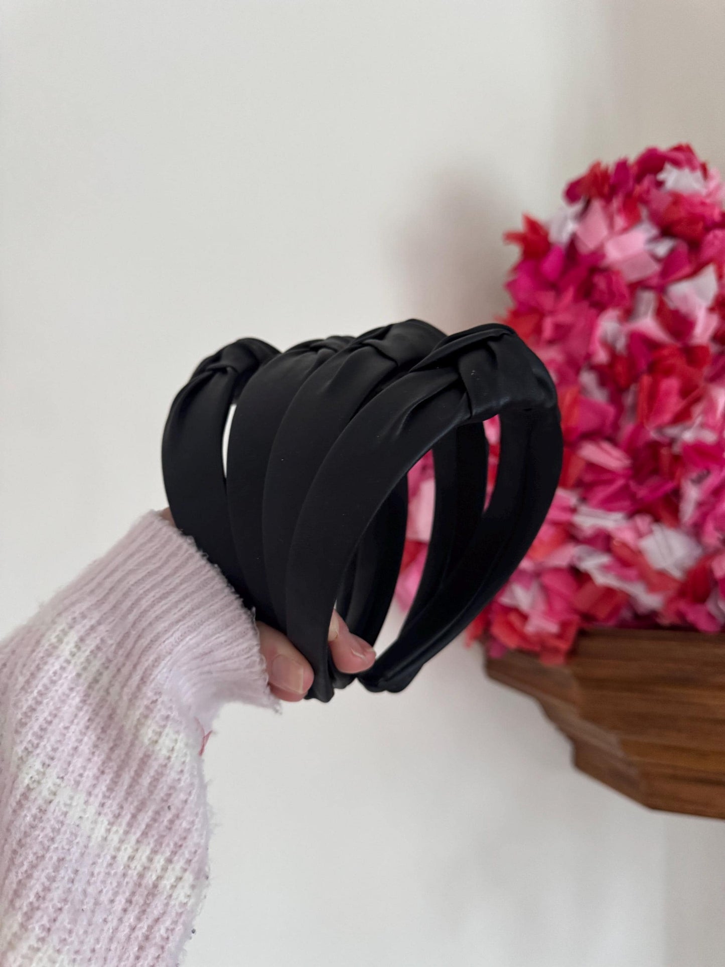 Black Pleather handmade Top Knot Headband - Brynnbands