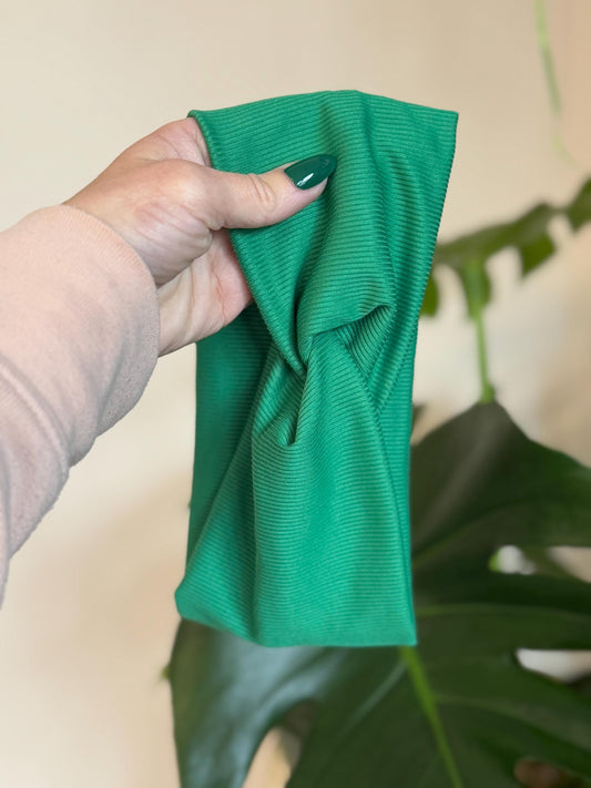 Green Rib Knit Headband, Soft Headband,  St Patrick's Day Headband, Brynnbands, Turban Style Headband, Soft Headband,