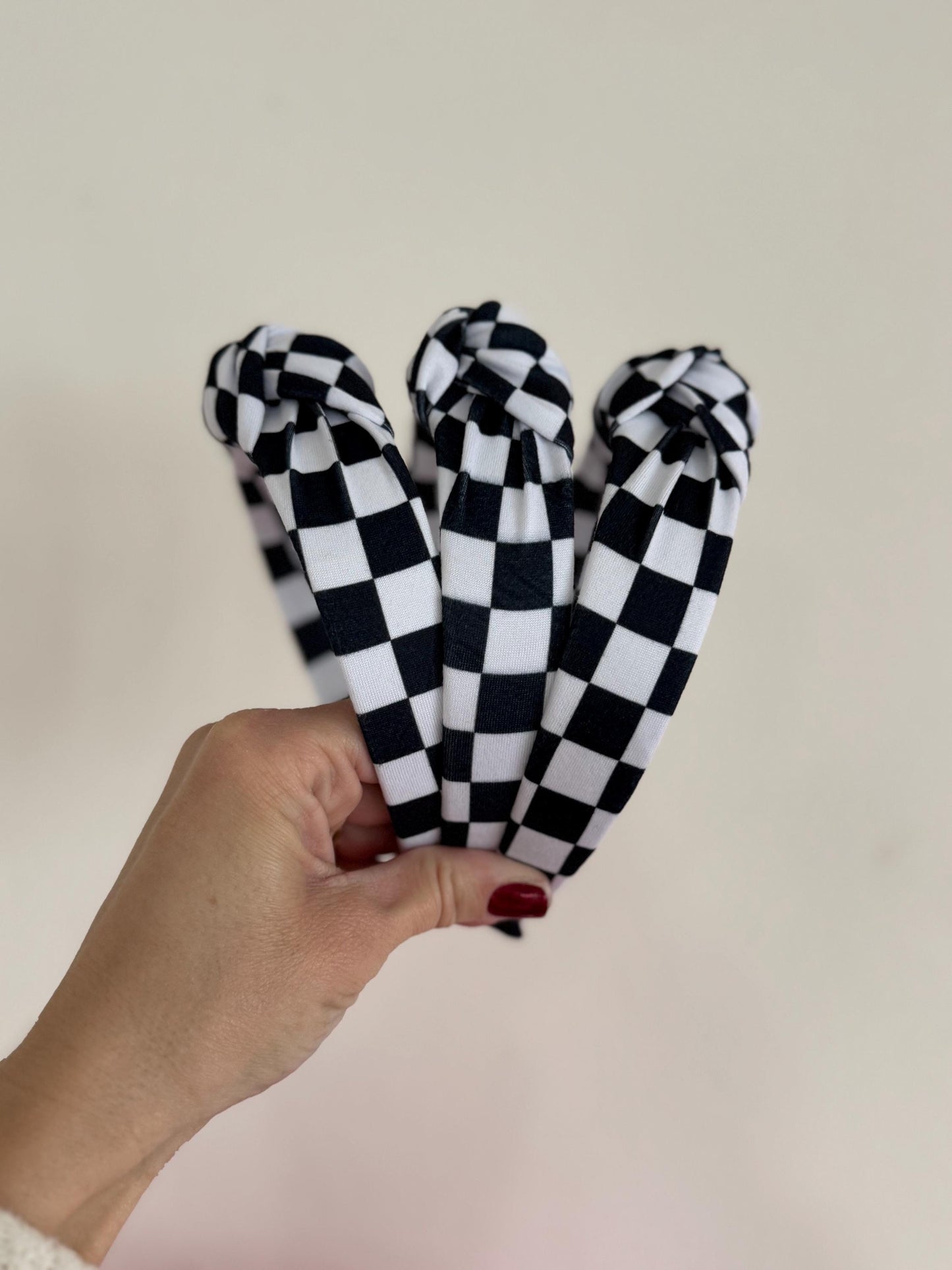 Black White Checkered Knotted Headband, Classic Fabric Hair Accessory