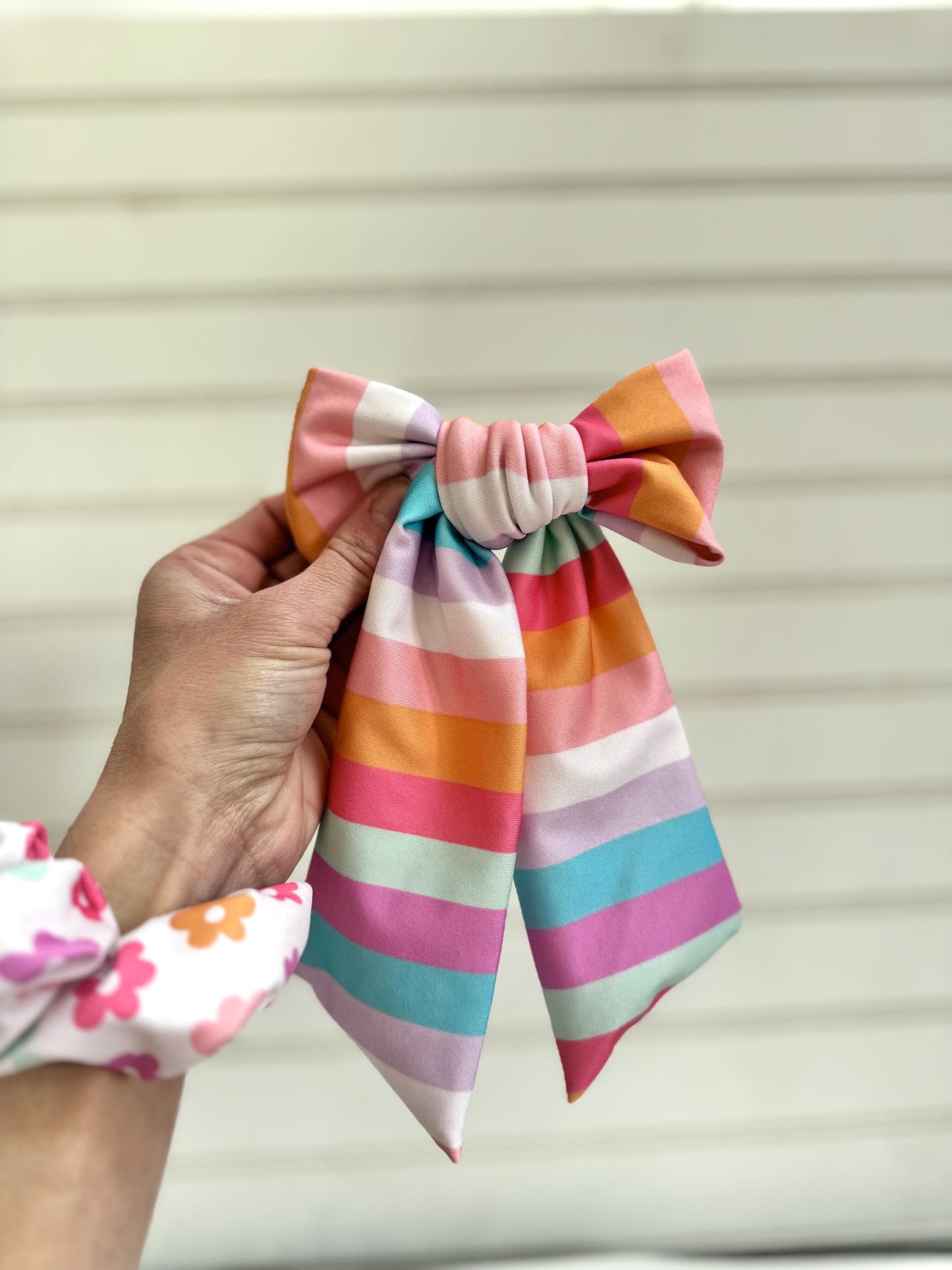 FMK Co Swim Bows, Rainbow Stripes, Bow Hair Clip, Barrette Hair Clip, Soft Hair Clip, Swim Bow, Easter Basket, Barrette, Brynnbands