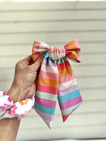FMK Co Swim Bows, Rainbow Stripes, Bow Hair Clip, Barrette Hair Clip, Soft Hair Clip, Swim Bow, Easter Basket, Barrette, Brynnbands