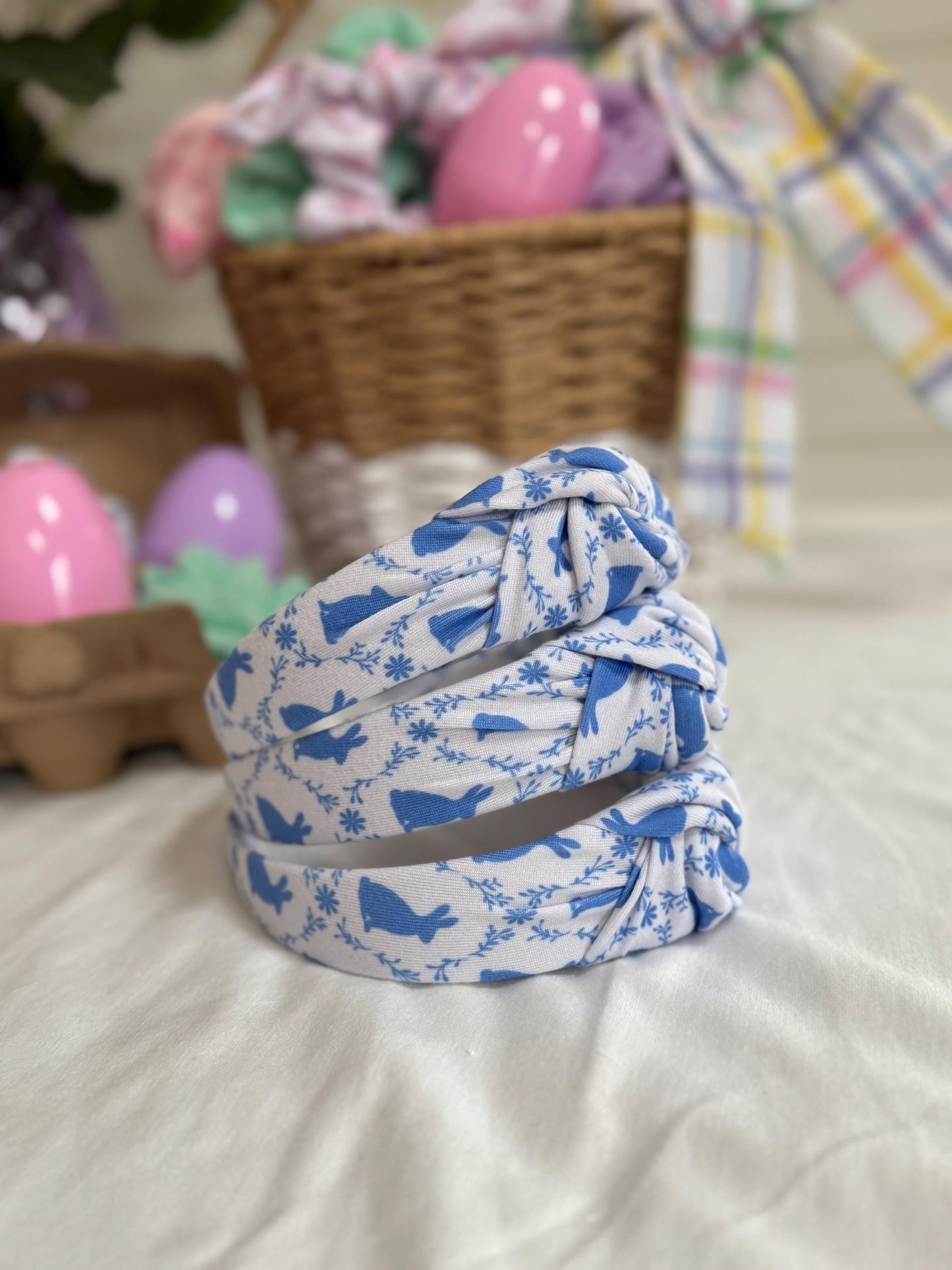 Blue Bunnies Knotted Headband, Easter Basket Gift