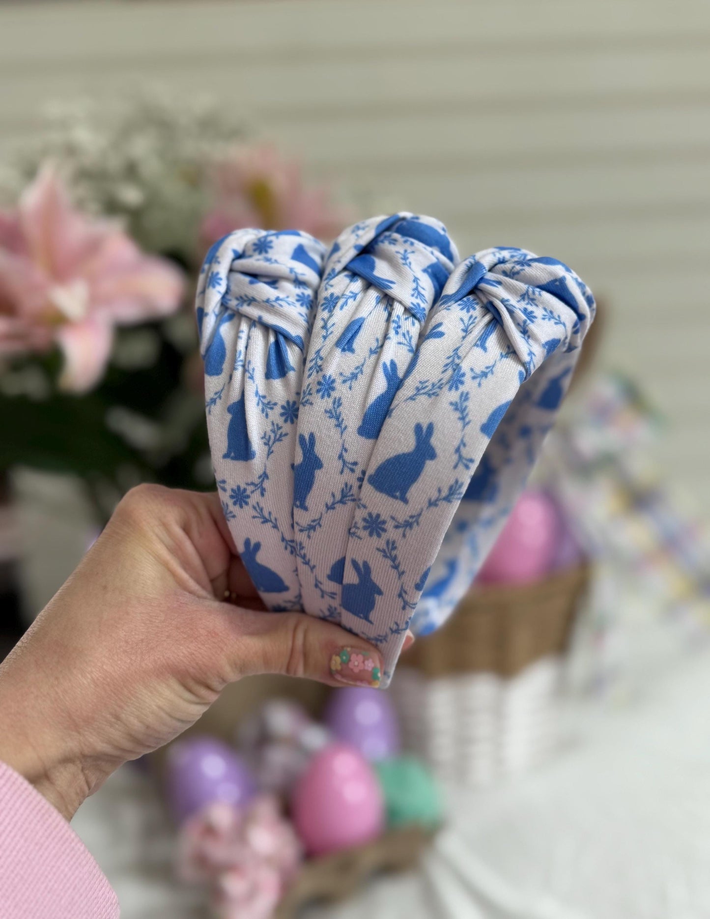 Blue Bunnies Knotted Headband, Easter Basket Gift