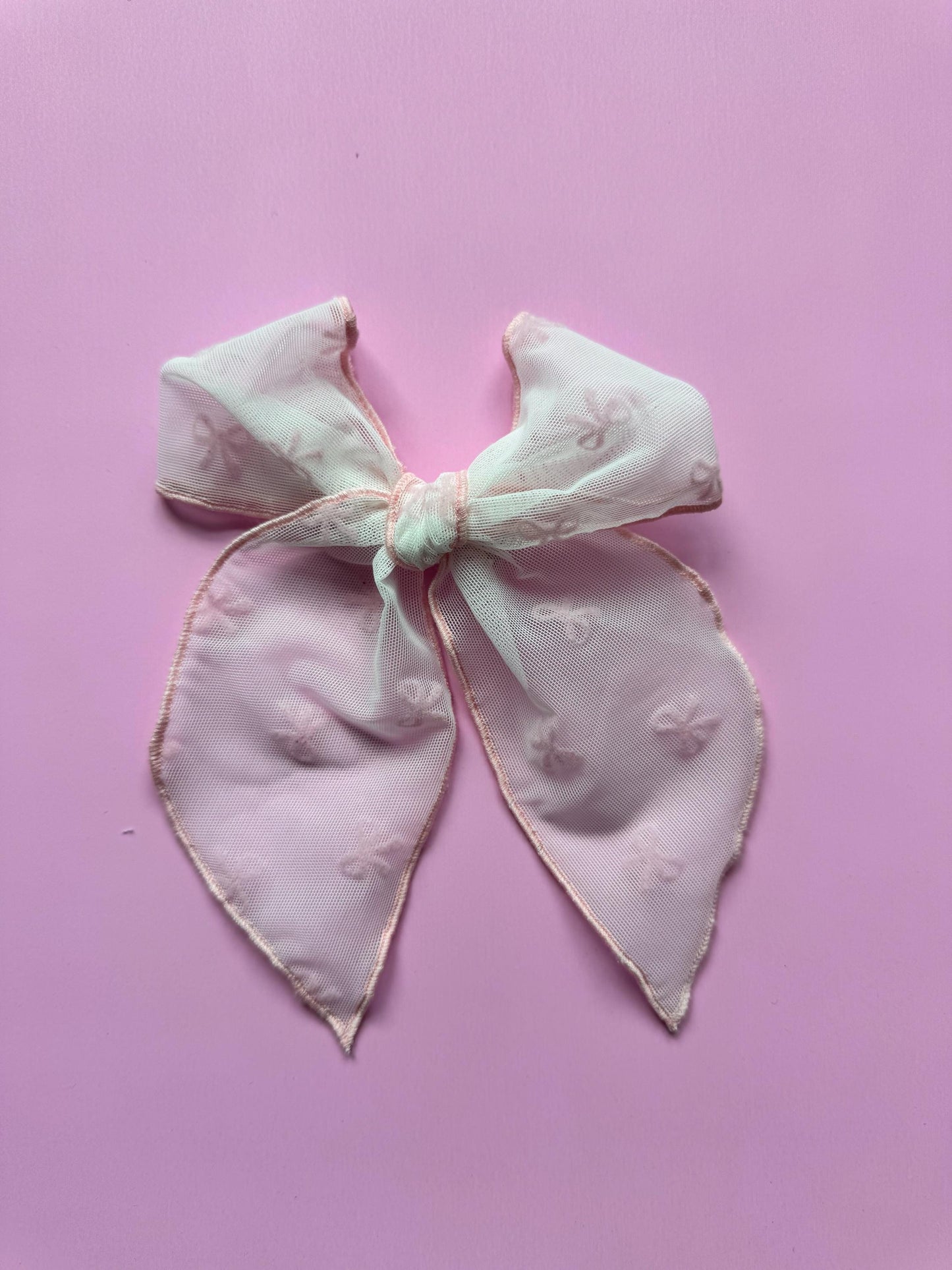 Pink Mesh Bow Barrette, Handmade Tulle Hair Clip
