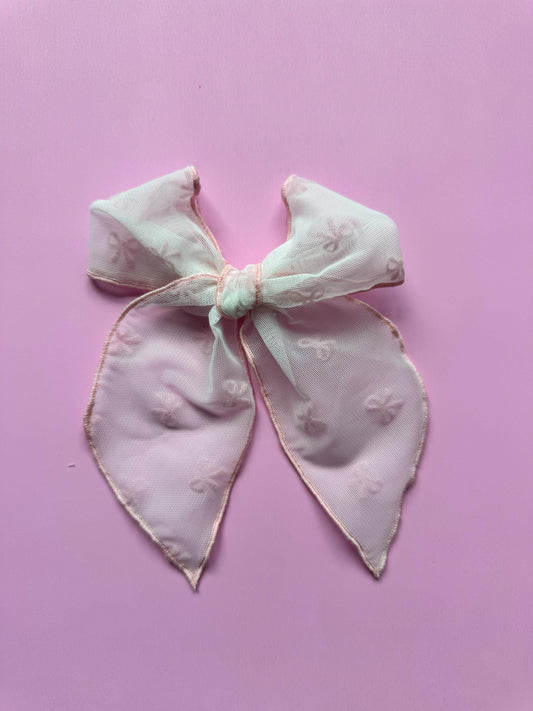 Pink Mesh Bow Barrette, Handmade Tulle Hair Clip