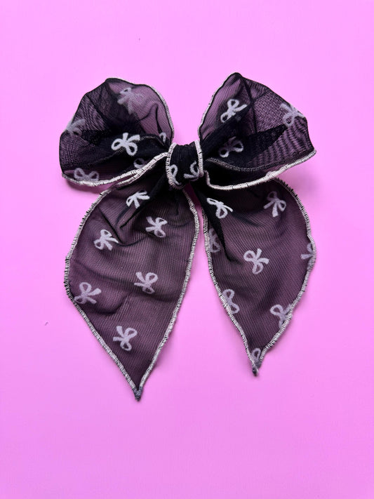 Black Mesh Bow Hair Clip, Tulle Barrette, Brynnbands