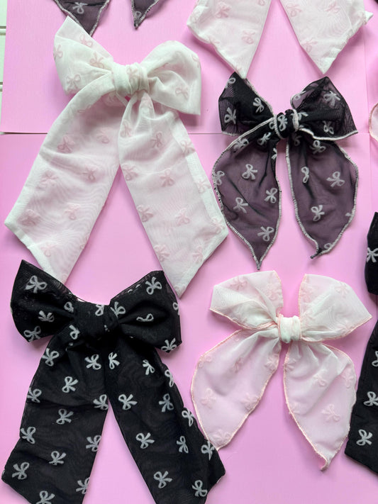 Black Mesh Bow Hair Clip, Tulle Barrette, Brynnbands