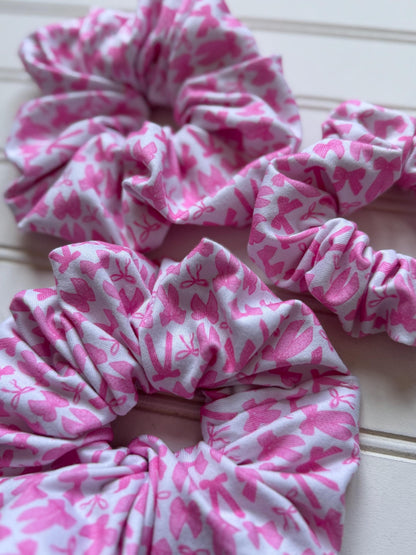 Pink Bows Scrunchie: Handmade Floral Hair Tie