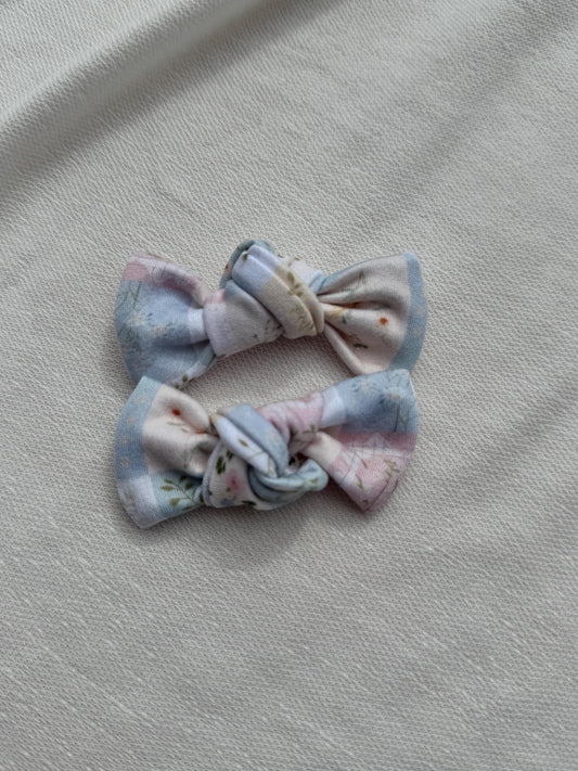 Floral Patchwork Pigtail Bows: Baby Alligator Clip Piggies (Set of 2)