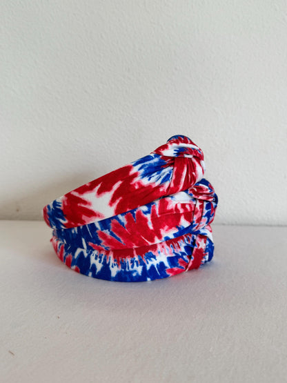 Red White Blue Tie Dye Headband: Patriotic 4th of July Hair Accessory