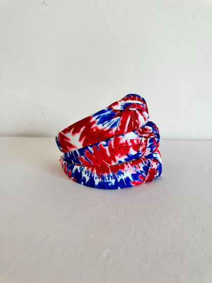 Red White Blue Tie Dye Headband: Patriotic 4th of July Hair Accessory