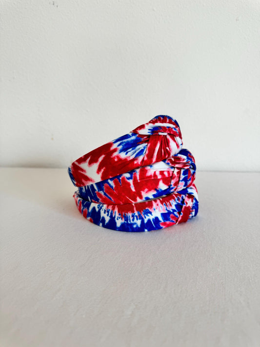 Red White Blue Tie Dye Headband: Patriotic 4th of July Hair Accessory