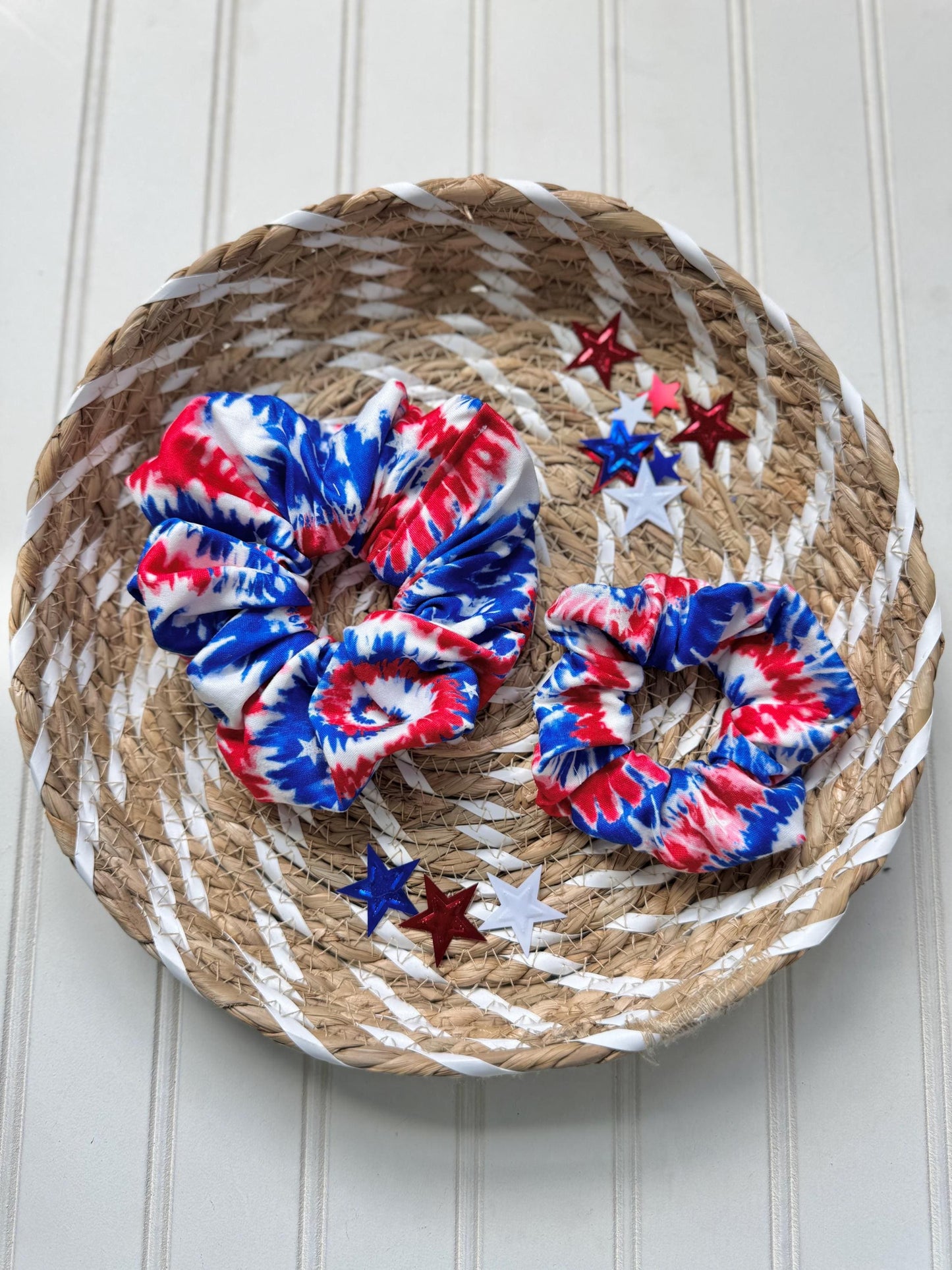 Tie Dye Scrunchie: Red White & Blue Patriotic Hair Accessory