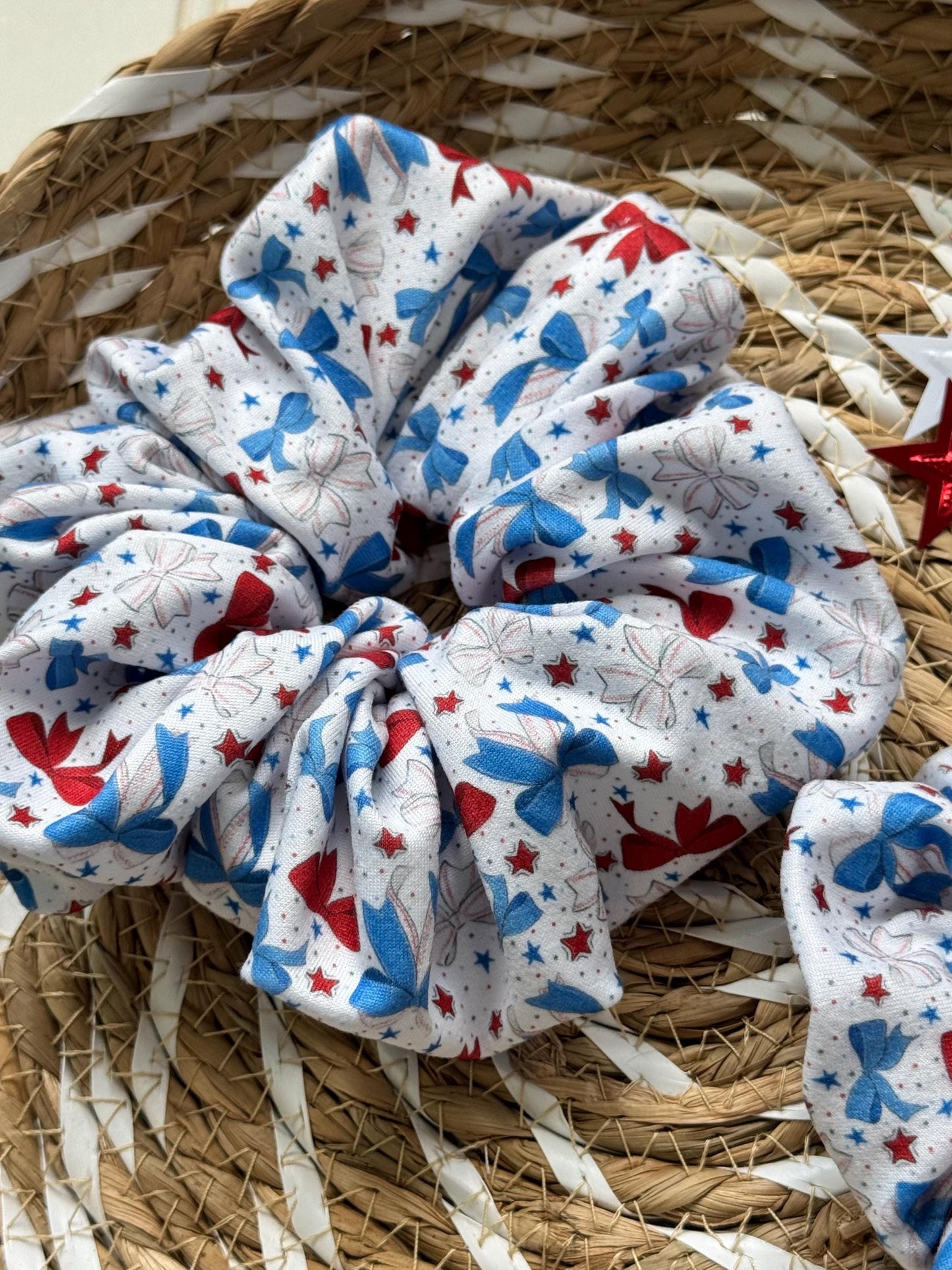 Baseball Bow Scrunchie: Handmade Hair Tie, Soft Fabric