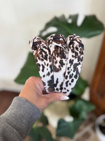 Cow Headband,  Print Top Knot Headband - Handmade