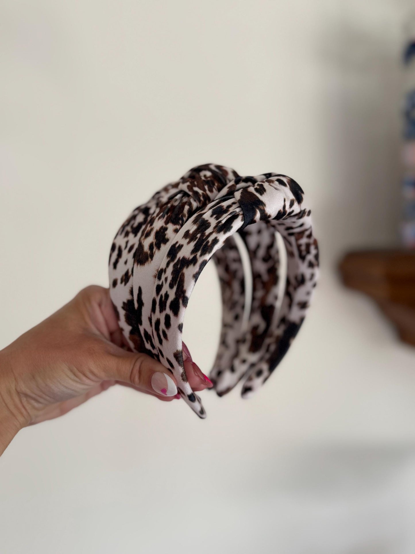 Cow Headband,  Print Top Knot Headband - Handmade