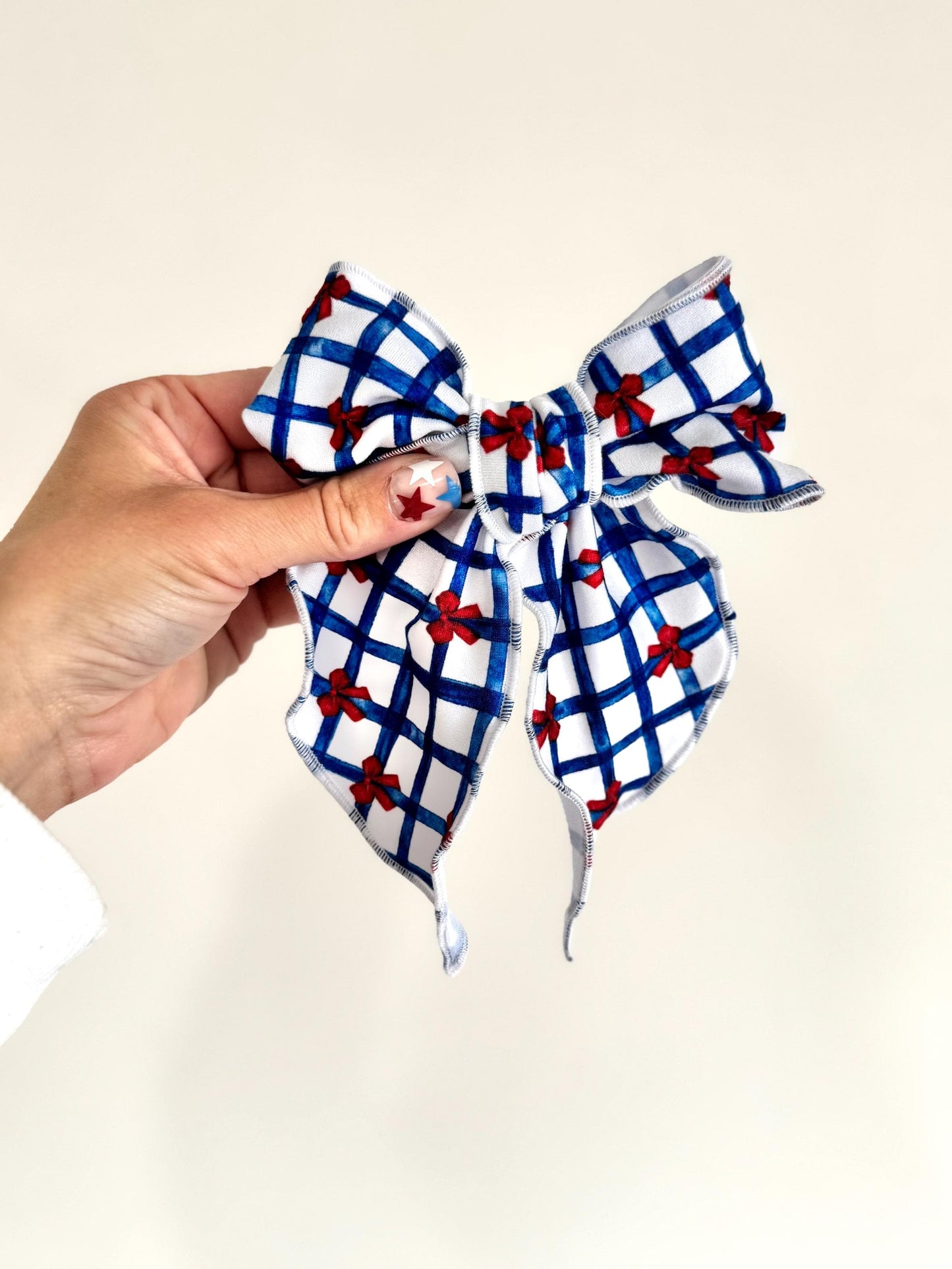 Blue Gingham with Red Bows Fable Bows, Bow Hair Clip, Barrette Hair Clip, 4th of July Clip, 4th of July, Barrette, Brynnbands