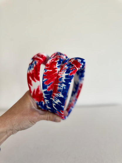 Red White Blue Tie Dye Headband: Patriotic 4th of July Hair Accessory