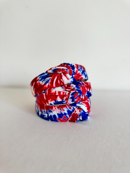 Red White Blue Tie Dye Headband: Patriotic 4th of July Hair Accessory