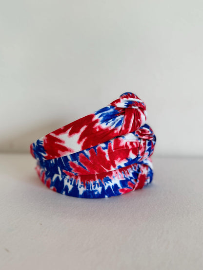 Red White Blue Tie Dye Headband: Patriotic 4th of July Hair Accessory