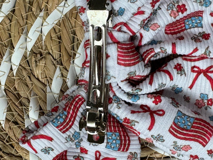 Ribbed Flag Bow Barrette: Patriotic 4th of July Hair Clip