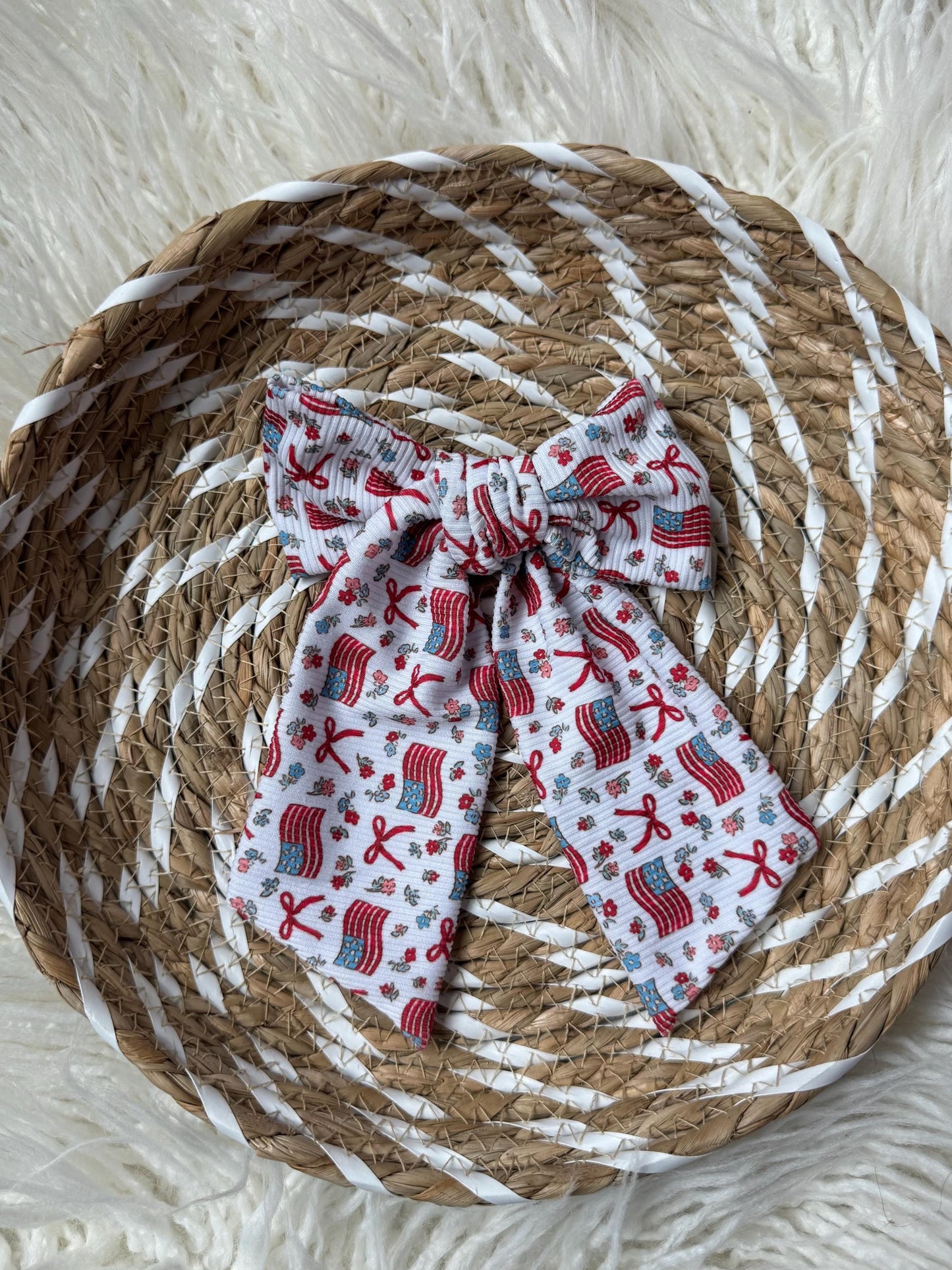 Ribbed Flag Bow Barrette: Patriotic 4th of July Hair Clip