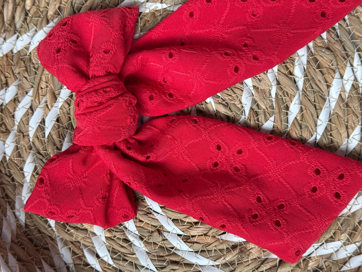 Red Eyelet Hair Bow Barrette: Soft Poly Clip