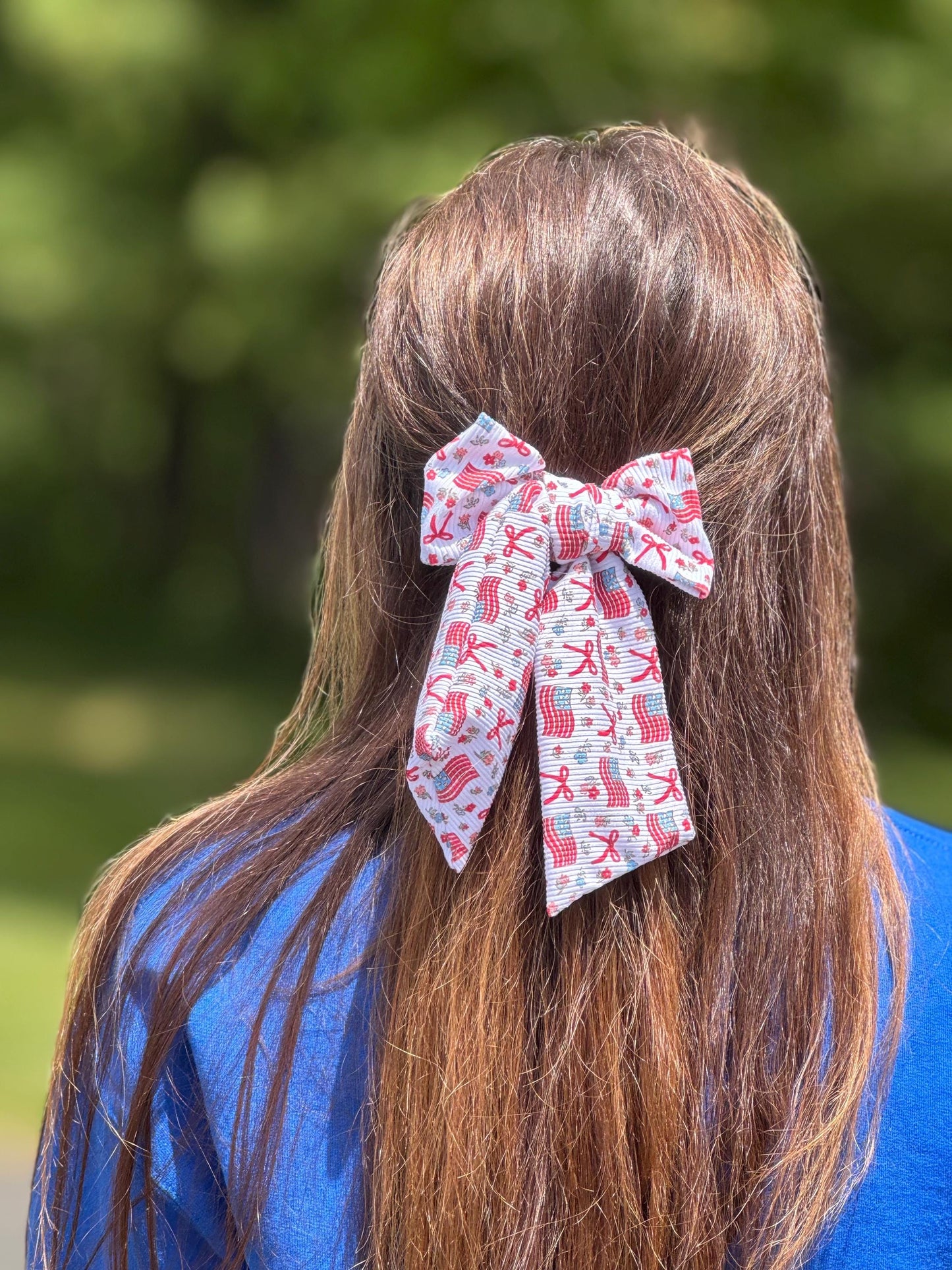 Ribbed Flag Bow Barrette: Patriotic 4th of July Hair Clip