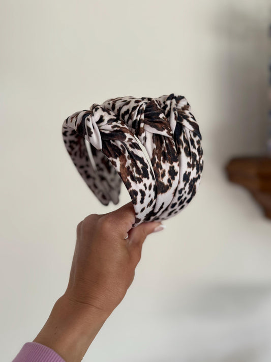 Cow Headband,  Print Top Knot Headband - Handmade