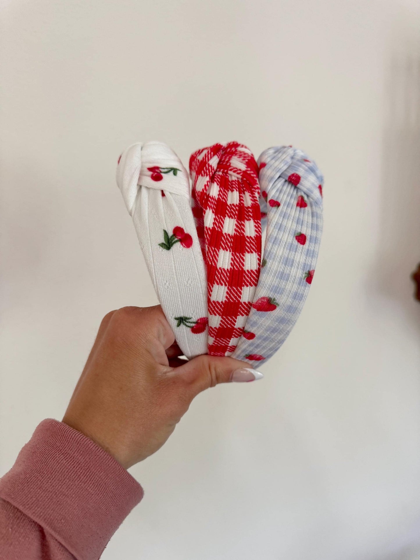 Knotted Fabric Headband: Cherry or Gingham Print - Brynnbands