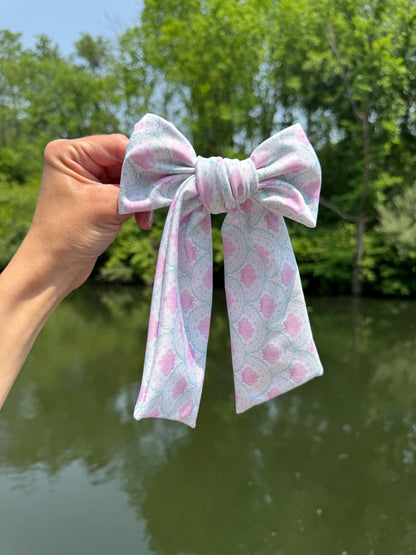 Seashells Swim Bow Barrette: Soft Double Brushed Poly Hair Clip