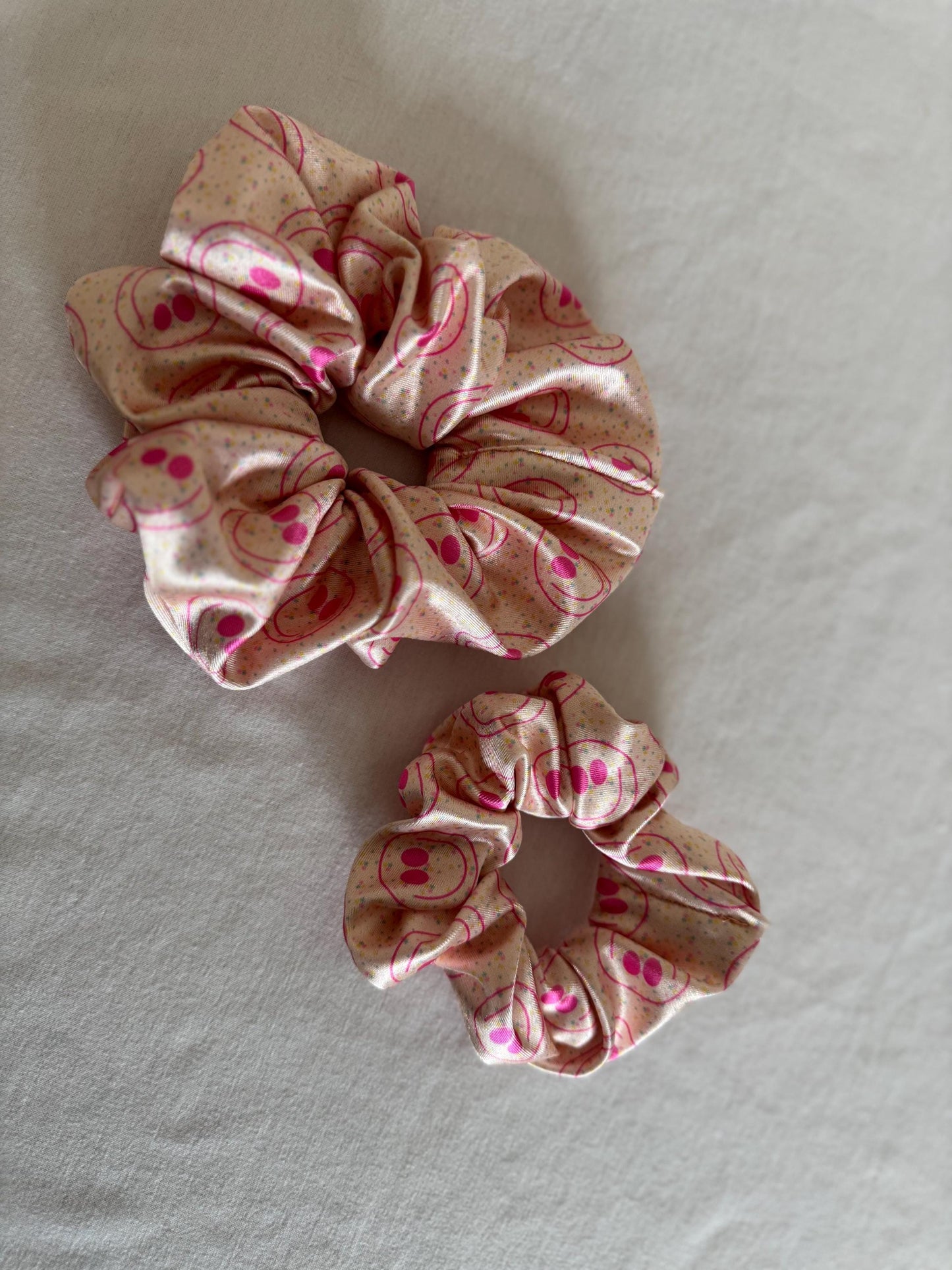 Satin Smiley Face Scrunchie: Oversized Hair Tie