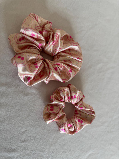 Satin Smiley Face Scrunchie: Oversized Hair Tie