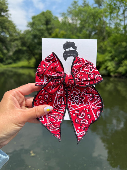 Red Bandana Bow Barrette: 4th of July Hair Clip