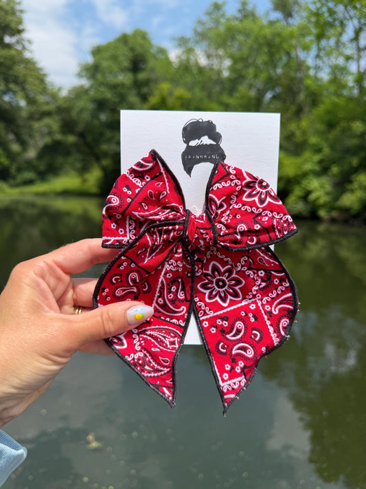 Red Bandana Bow Barrette: 4th of July Hair Clip