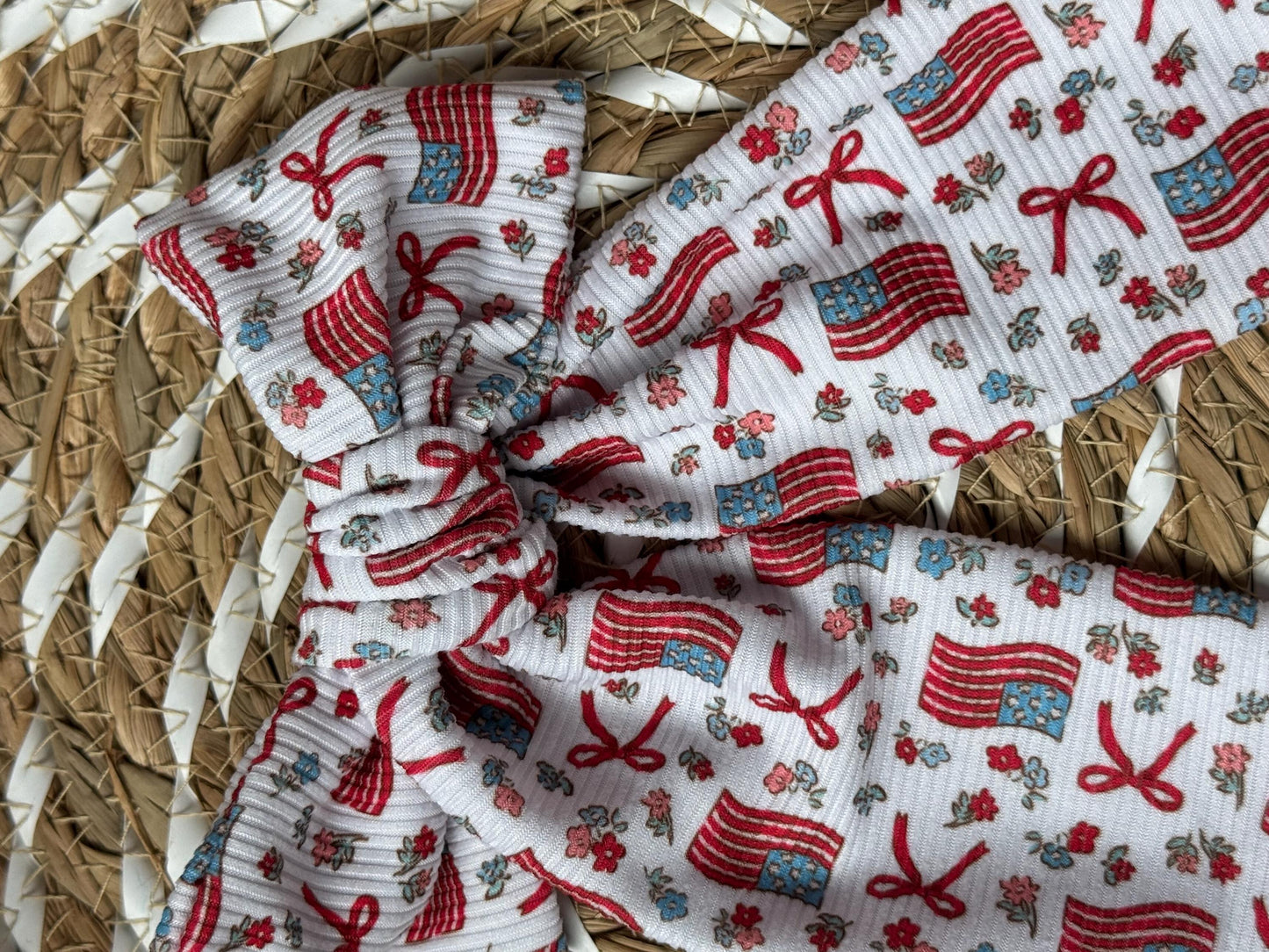 Ribbed Flag Bow Barrette: Patriotic 4th of July Hair Clip