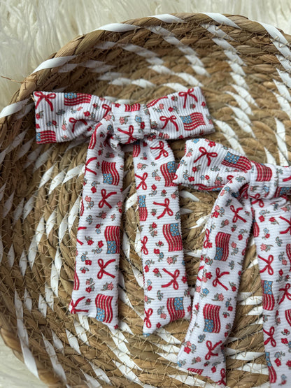 Ribbed Flag Bow Barrette: Patriotic 4th of July Hair Clip