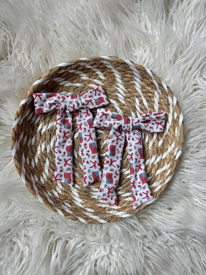 Ribbed Flag Bow Barrette: Patriotic 4th of July Hair Clip