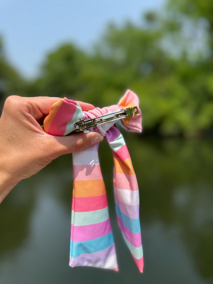FMK Co Swim Bows, Rainbow Stripes, Bow Hair Clip, Barrette Hair Clip, Soft Hair Clip, Swim Bow, Easter Basket, Barrette, Brynnbands