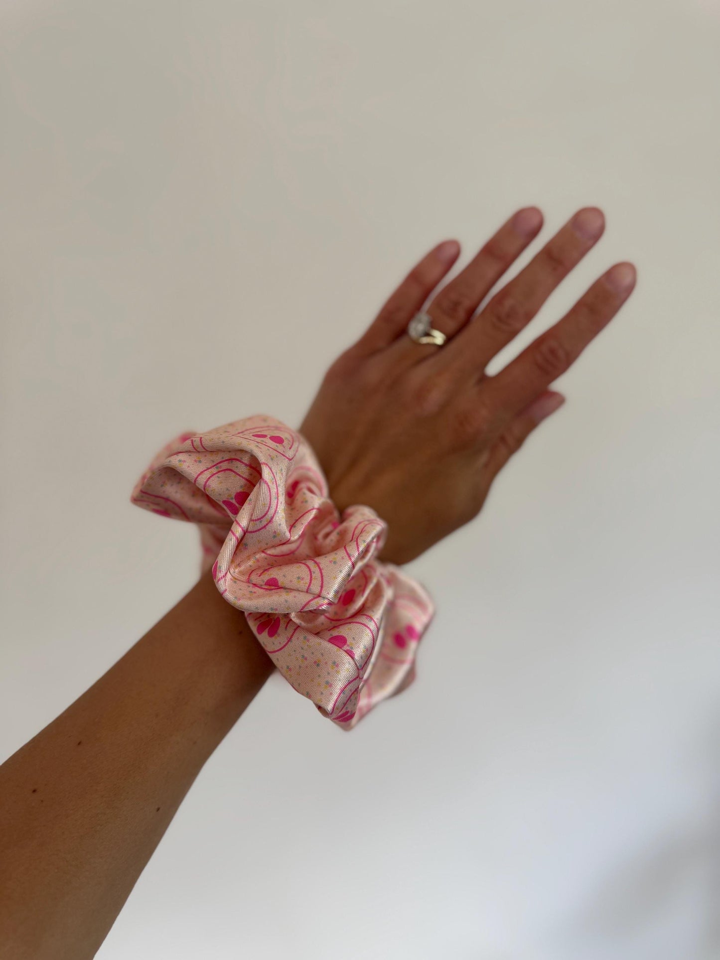 Satin Smiley Face Scrunchie: Oversized Hair Tie