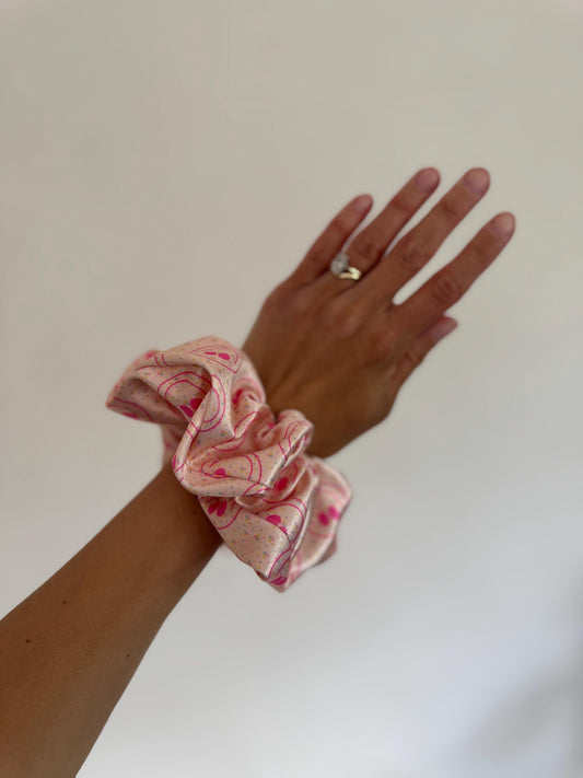 Satin Smiley Face Scrunchie: Oversized Hair Tie