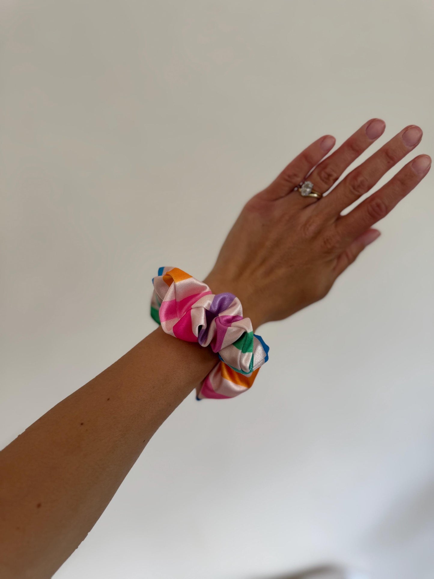 Rainbow Stripe Satin Scrunchie: